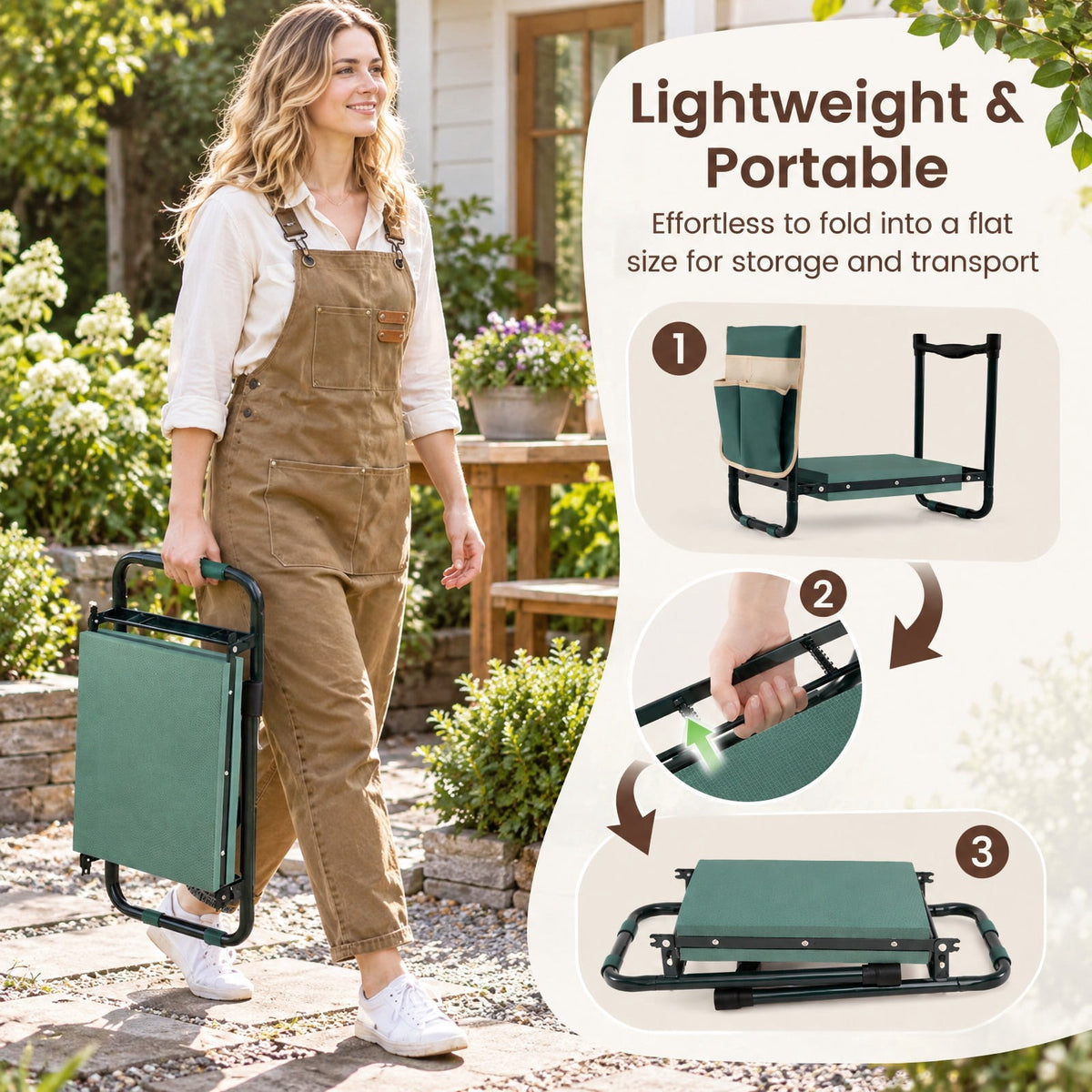 Airfind Garden Kneeler and Seat Foldable Gardening Stool with Wide EVA Foam Padding, 350 lbs Capacity, Metal EVA Frame, 21 x 12 x 17 Footprint