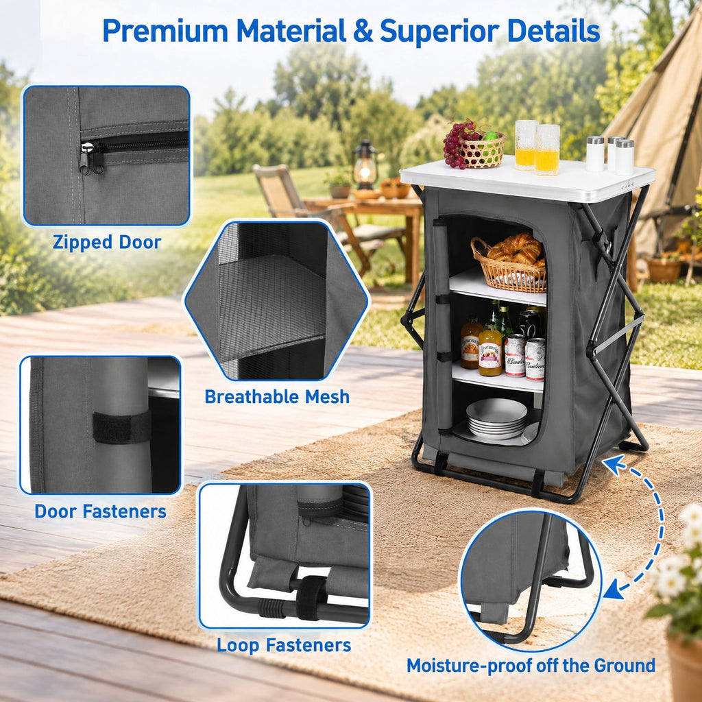 Airfind Folding Camping Storage Cabinet with 3 Shelves and Carry Bag, 33 lbs Weight capacity of each shelf: 11 lbs L: Capacity, Gray