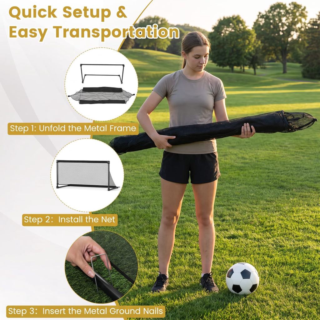 Airfind Portable Pop Up Soccer Goal for Kids with Heavy Duty Metal Frame and Ground Stakes for Backyard Training and Outdoor Practice, Black