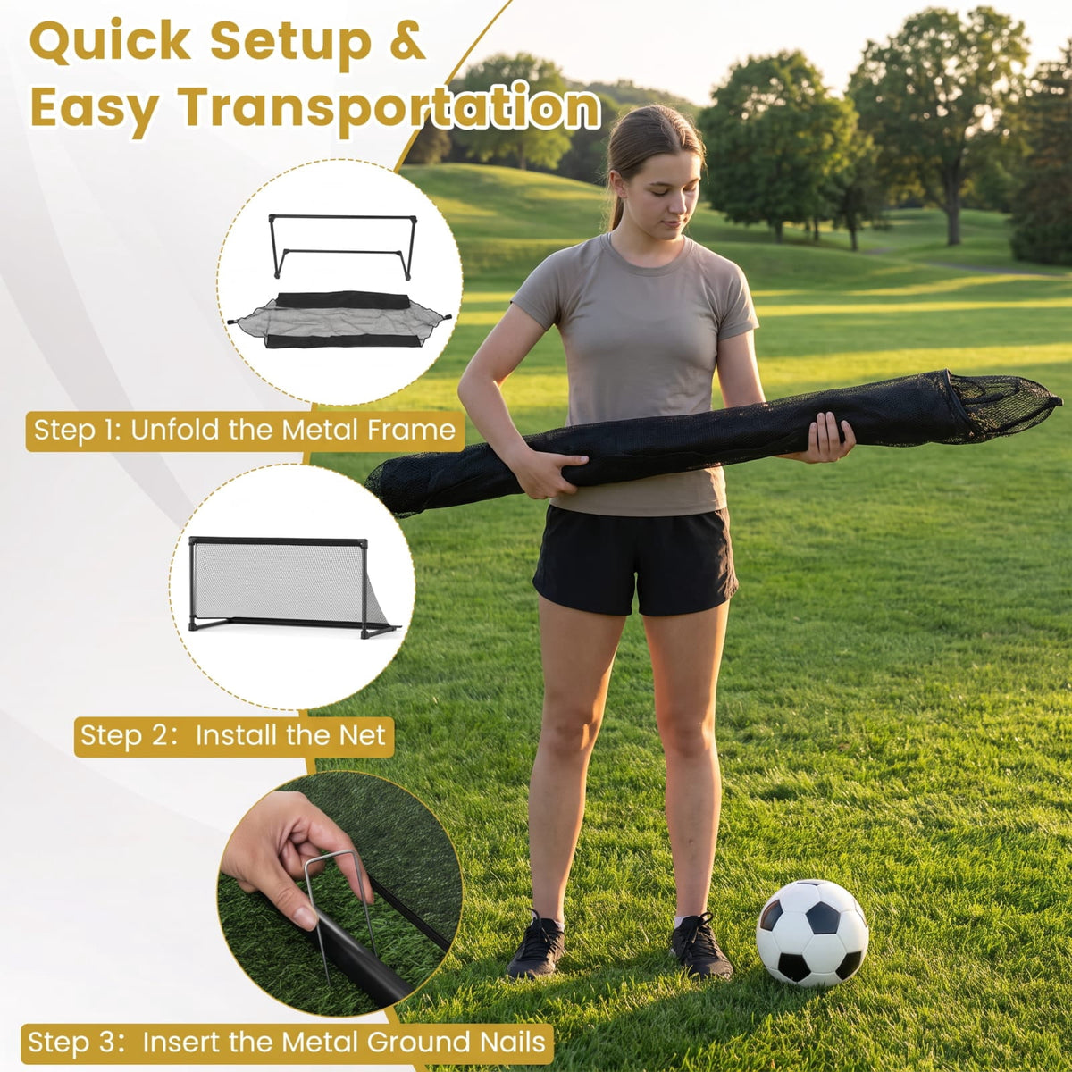 Airfind Portable Pop Up Soccer Goal for Kids with Heavy Duty Metal Frame and Ground Stakes for Backyard Training and Outdoor Practice, Black