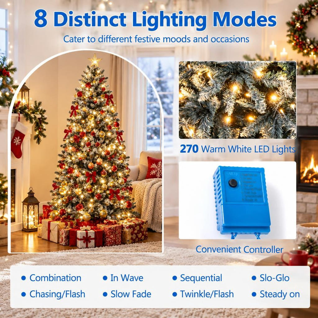 Airfind 6/7/8/9 FT Artificial Christmas Tree with 767 Snowy Branch Tips-6 FT, PVC Metal Frame, 3.1 x 6 ft Footprint, Blue