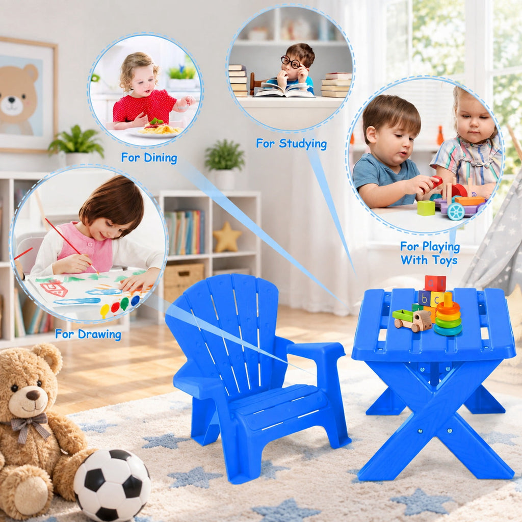 Airfind 3-Piece Plastic Youth Table Chair Set, 22 Lbs Capacity, Pp, Durable Construction Lasts for Years for Convenient Everyday Use, Blue