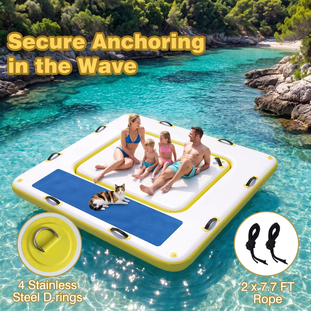Airfind 8 by 8 FT Inflatable Floating Dock Platform with Mesh Swim Lounge and Carry Bag for Lake Pool and Boating, White
