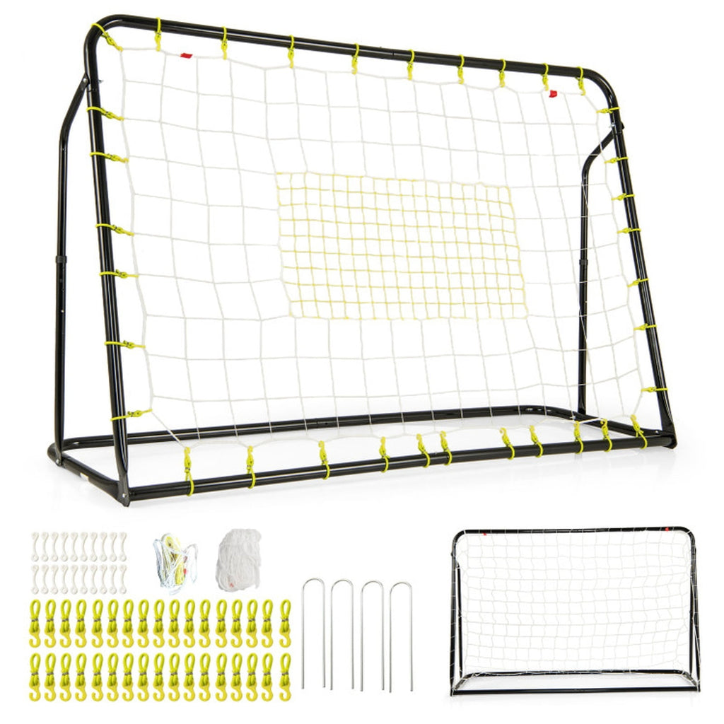 Airfind 2-in-1 Kids Soccer Goal and Rebounder with 5 Angle Adjustment and Height-Adjustable Frame Stakes and Carry Bag for Backyard Training Practice Ages 6 Plus, Black
