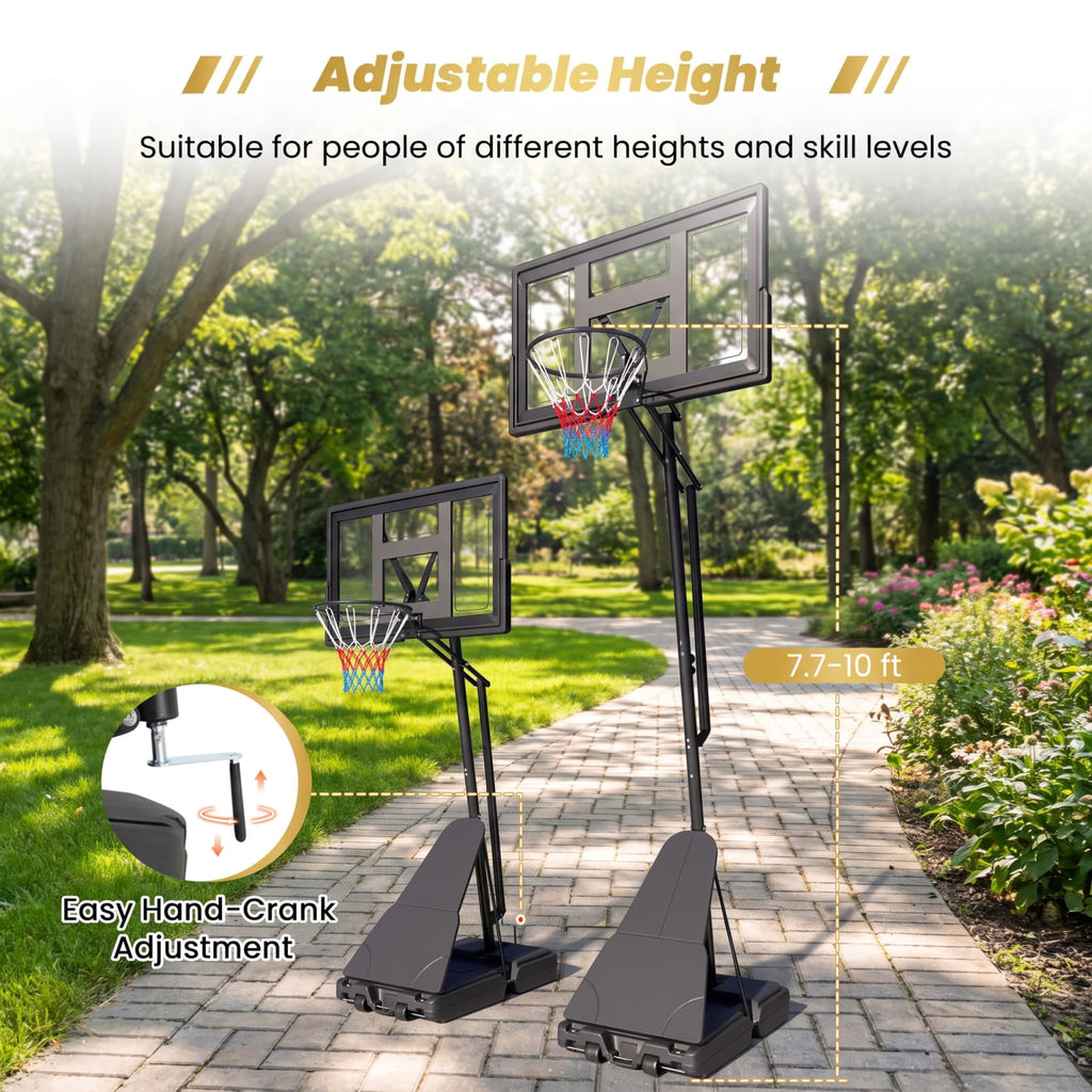 Airfind Tool Free Basketball Goal System with 7.7 to 10 Foot Hand Crank Adjustable Height Shatterproof Backboard and Fillable Base for Backyard, Black