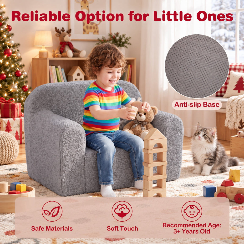 Airfind Youth Couch Portable Youth Sofa with Anti-slip Base, Teddy Fleece Fabric, for 3 and Years Old, 24.5 Inch X 16 Inch X 16 Inch, Gray