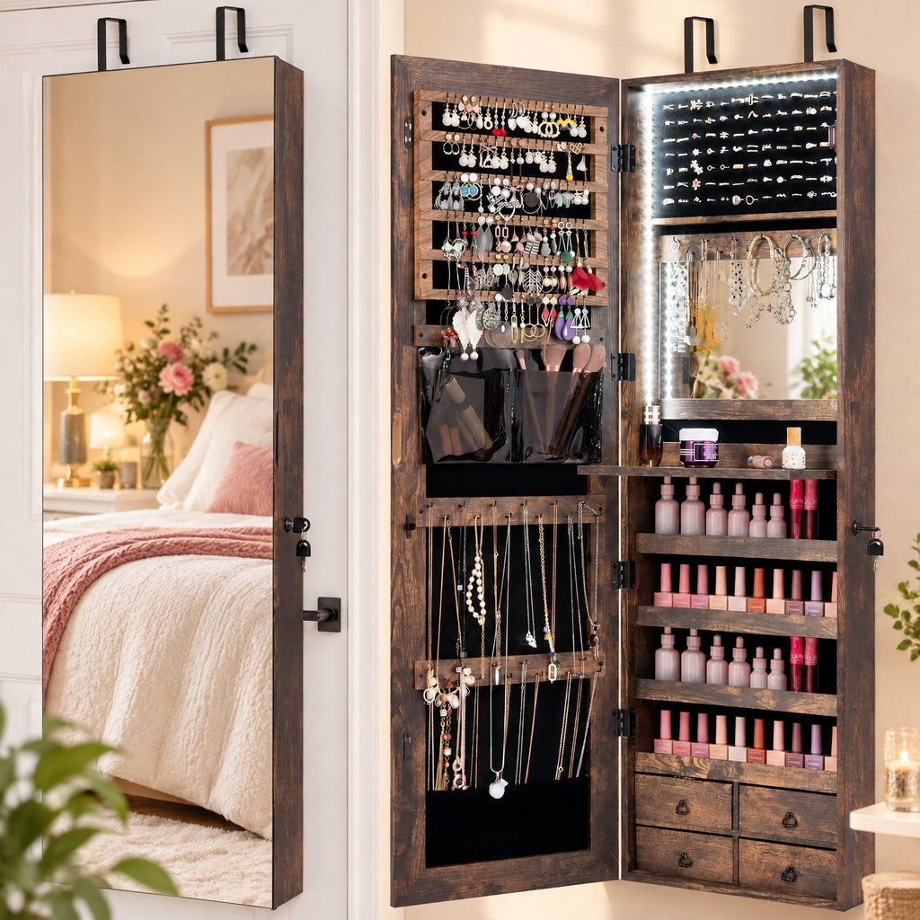 Airfind Multipurpose Storage Cabinet with 4 Drawers, 11 lbs Capacity, MDF Frame, 14.5 Inch x 5 Inch x 47 Inch Footprint, Brown