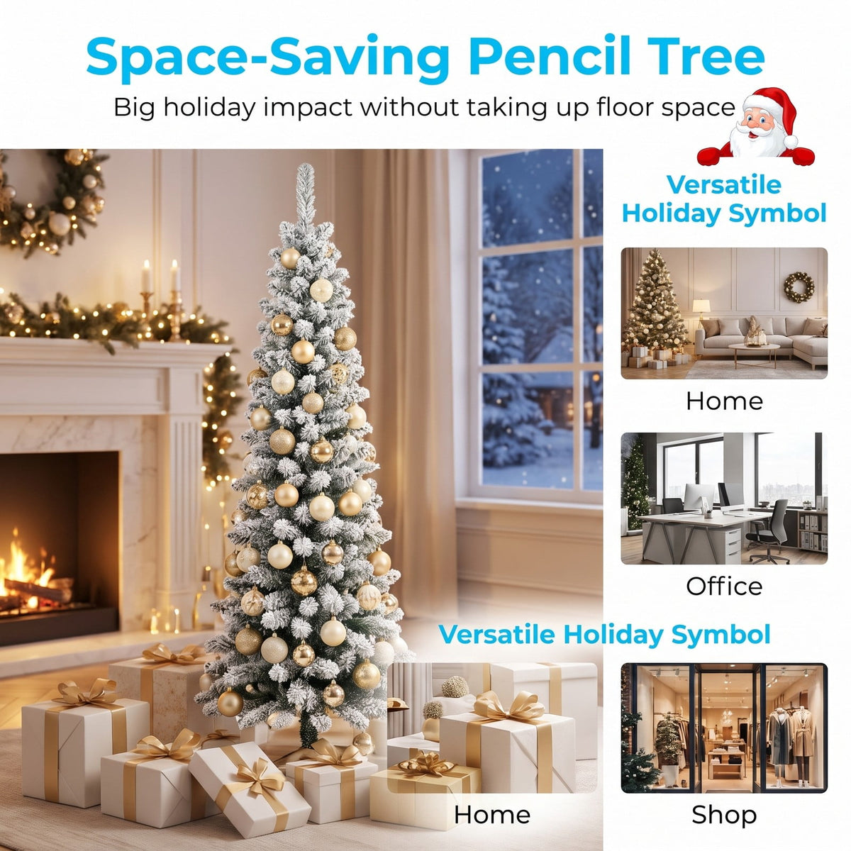 Airfind 7.5 Feet Unlit Hinged Snow Flocked Artificial Pencil Christmas Tree with 641 Tips, PVC Metal Tree Height 7.5 ft Tree Width 2.2 ft Frame
