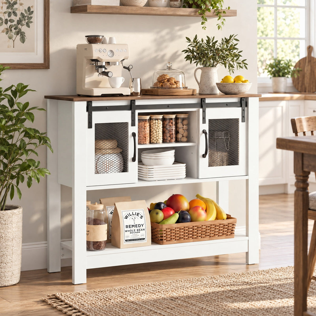 Airfind Console Table with Sliding Barn Doors and Storage Cabinets, 150 lbs Capacity, Engineered Wood Metal Frame, 40 x 12.5 x 32 Footprint, Gray