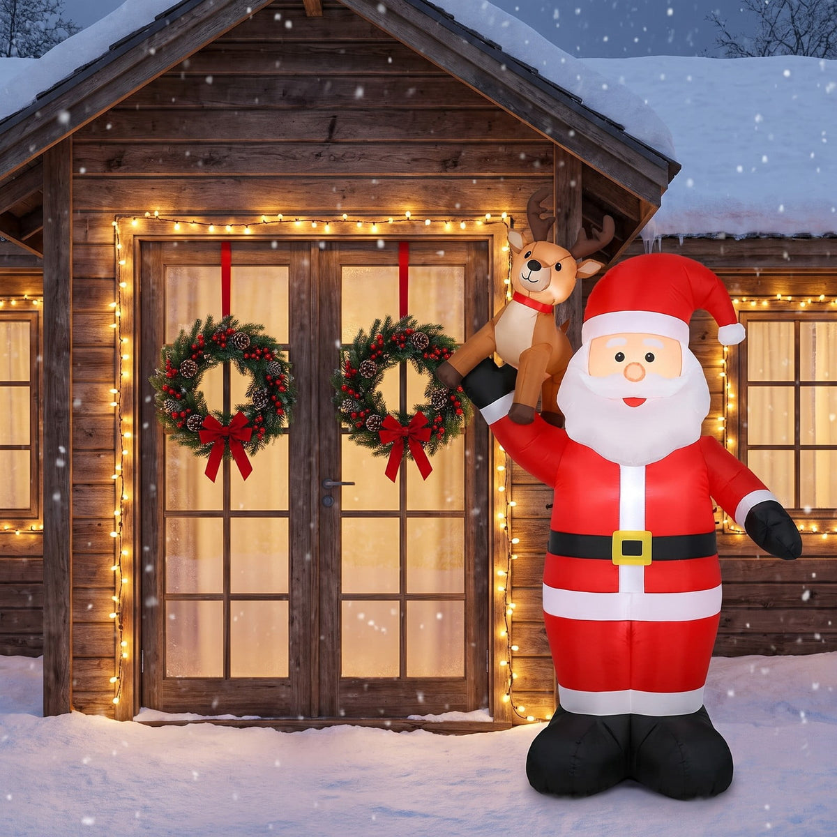 Airfind 8.5 Feet Christmas Inflatable Reindeer and Climbing Santa Claus with Built, Polyester Fabric Frame, 4.6 ft x 3.3 ft x 8.5 ft Footprint