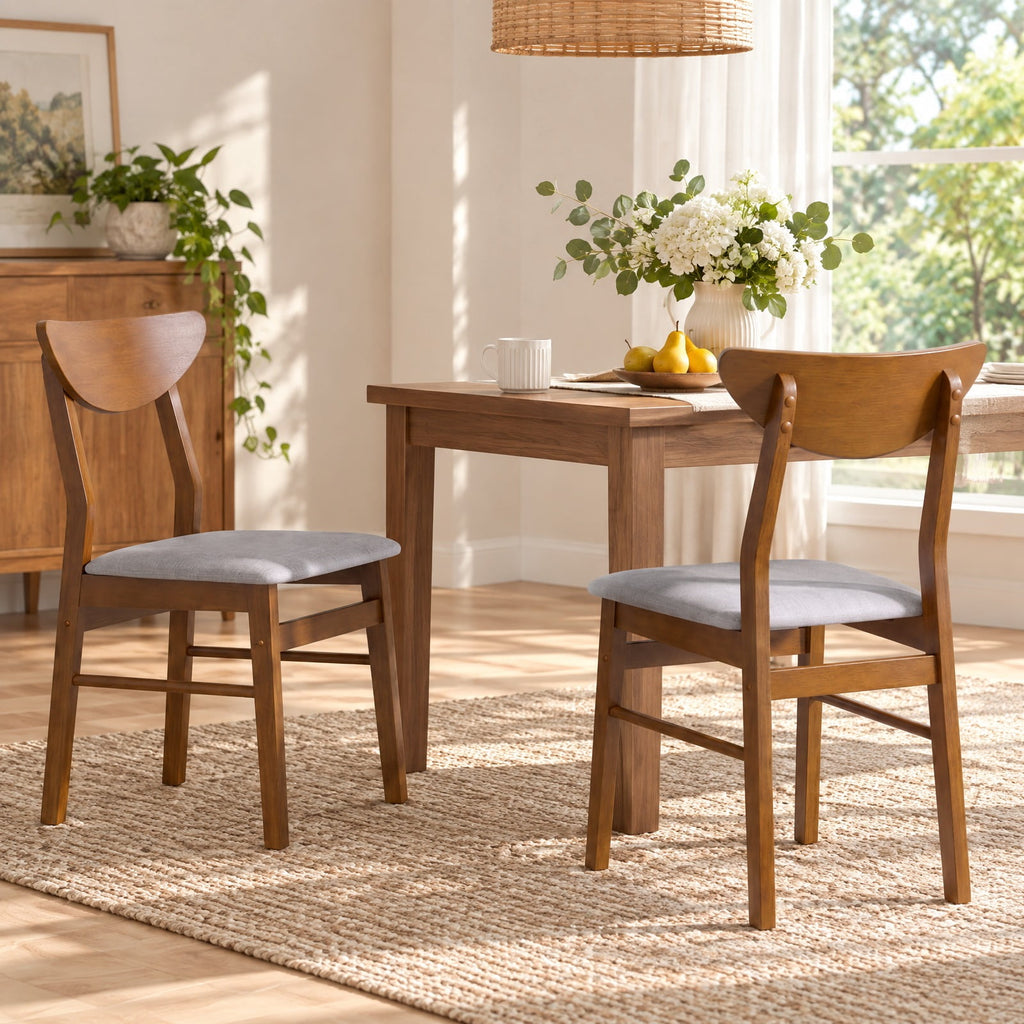Airfind Set of 2 Upholstered Dining Chairs with Curved Backrest and Rubber Wood Frame, 330 lbs Capacity, Rubber Wood Frame, Walnut