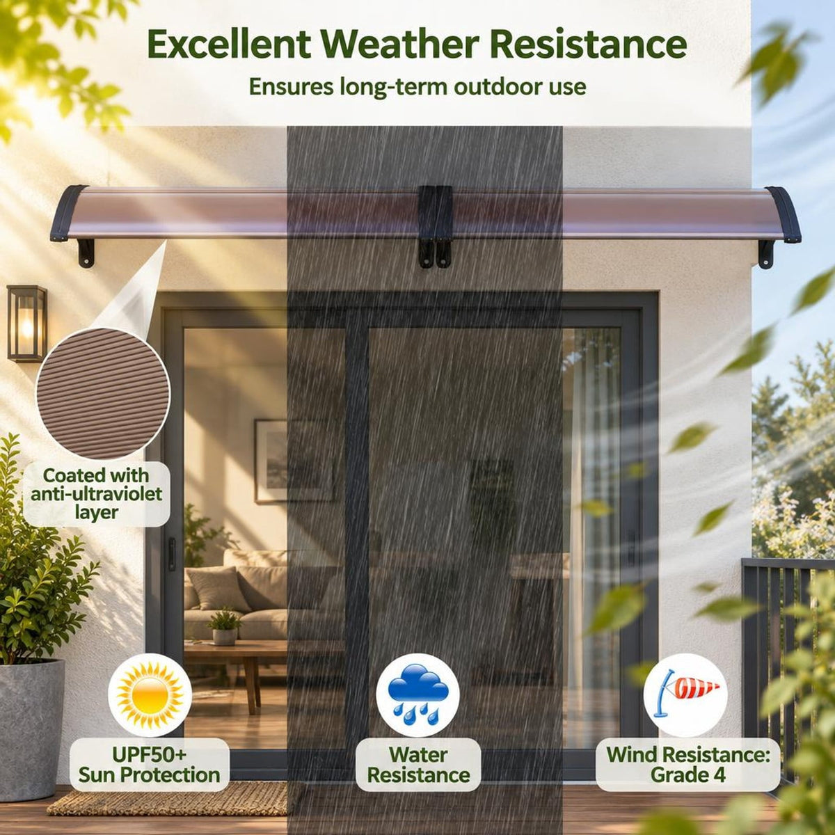 Airfind 39 x 30 Inch Outdoor Front Door Window Awning Door Canopy Exterior, 44 lbs Capacity, Polycarbonate Aluminum PP Frame, 39x30x9 Footprint