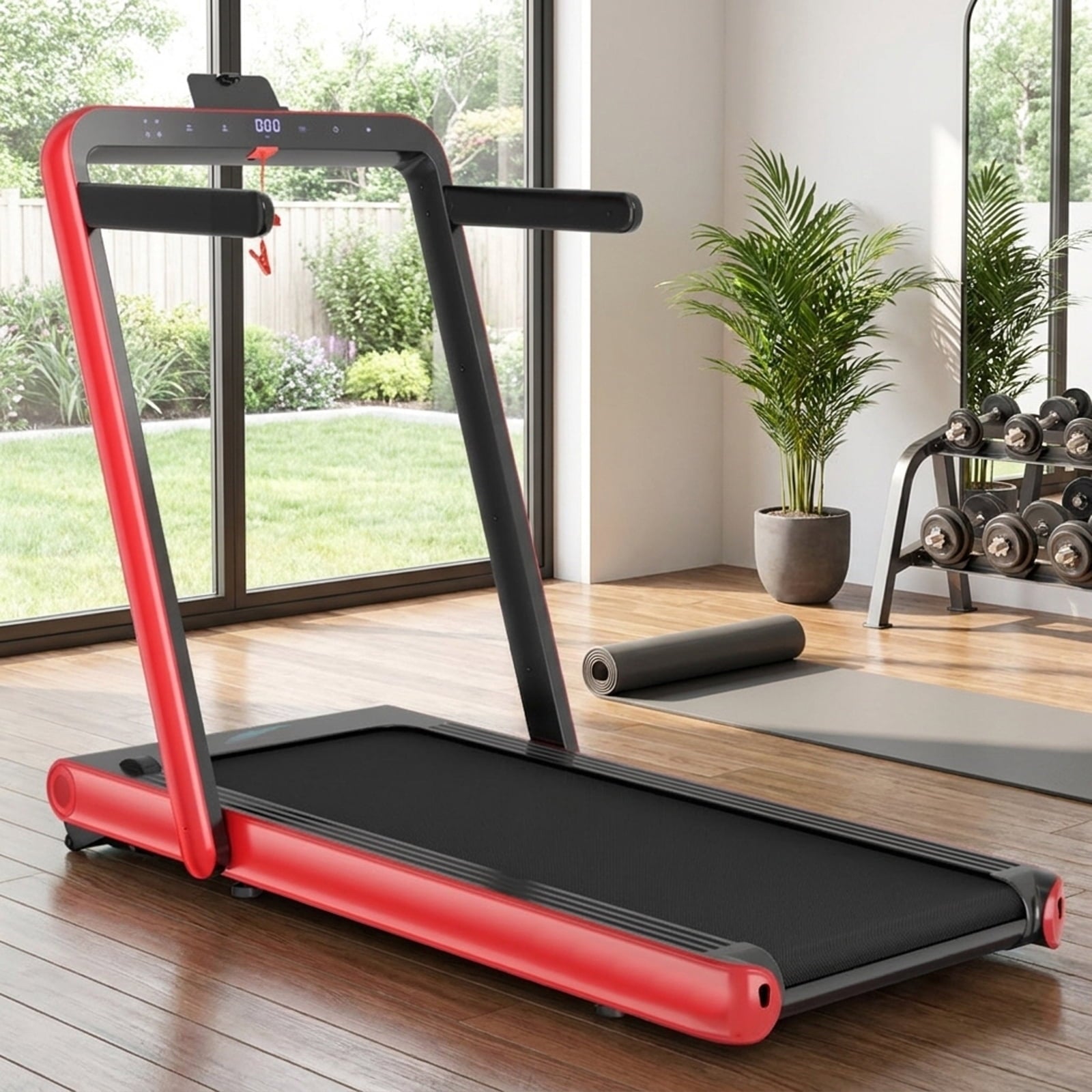 Airfind 4.75HP 2-in-1 Walk-to-Run Folding Treadmill with APP Sync, Red