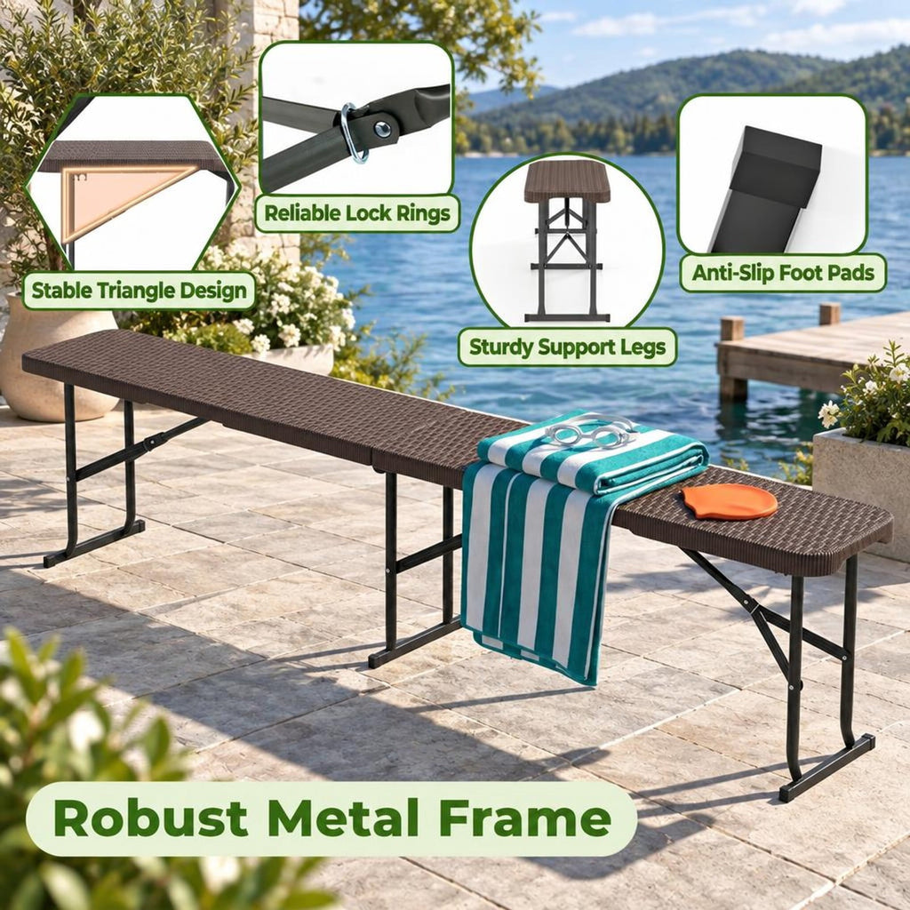 Airfind 6 Feet Plastic Folding Bench Picnic Camping Dining Seat with Carrying Handle, 660 lbs Capacity, Metal HDPE Frame, 72 x 11 x 17 Footprint