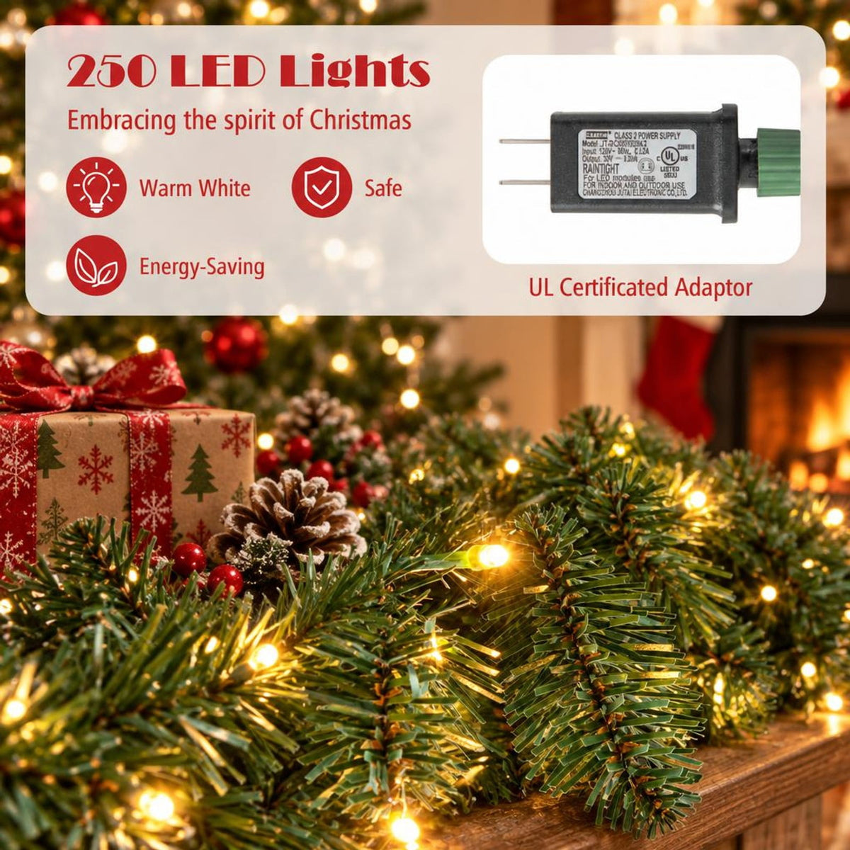 Airfind 8 Ft Prelit Pencil Christmas Tree featuring 250 Warm White LED Lights, Slim Artificial Xmas Tree with 671 Memory Wire Branch Tips, Green