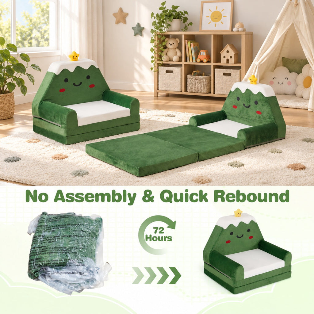 Airfind 2-in-1 Convertible Kids Sofa to Lounger with Christmas Patterns, Ultra-soft Fabric Sponge Frame, for 18-36 Months Old, Green