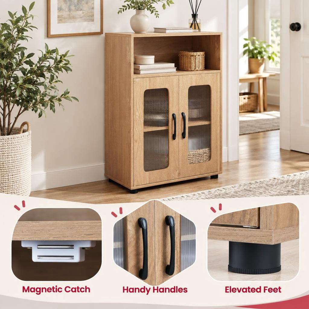 Airfind Bathroom Cabinet Freestanding Cabinet featuring 2 Doors and 3-Level Adjustable Shelf, 155 lbs Capacity, Engineered Wood Frame, Natural