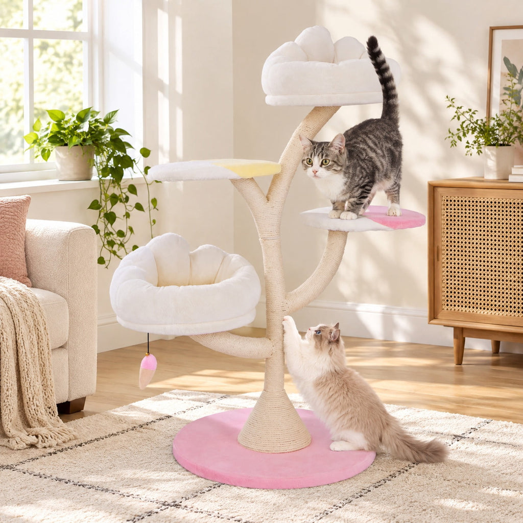 Airfind Multi-Layer Cat Tree Cat Tower with 2 Cat Perches 2 Platforms, Capacity of Each Layer 35 Lbsnet Weight for Convenient Everyday Use, Pink