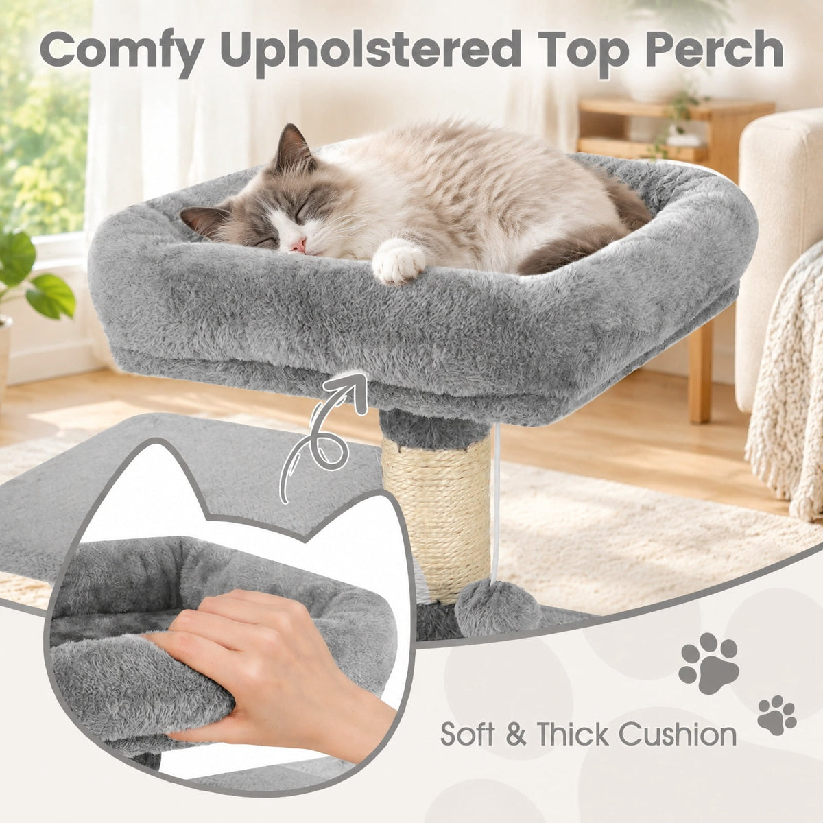 Airfind 58 Multi-Level Cat Tree Soft Plush Cat Tower with Padded Top Perch, PP Cotton Fabric Sisal Engineered Wood Overall Height 58 Base Frame