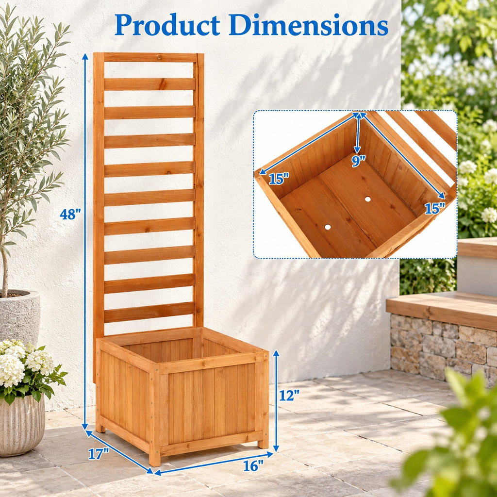 Airfind 48 Inch Wood Raised Garden Bed with Trellis with Drainage Holes, 44 lbs Capacity, Wood Frame, 17 Inch x 16 Inch x 48 Inch Planter Box Interior Footprint