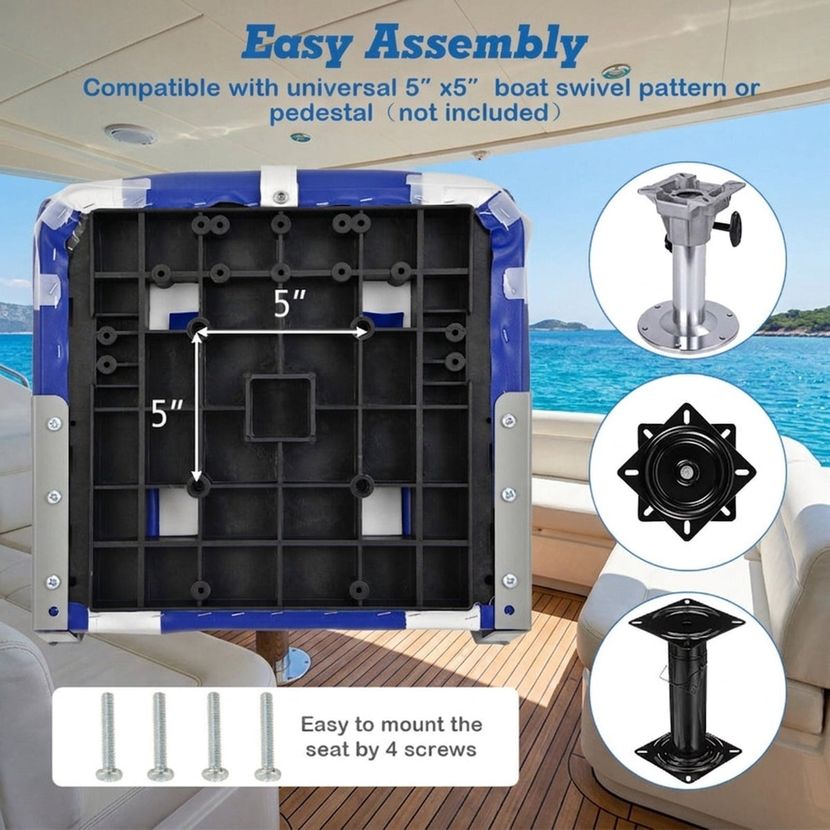 Airfind Folding Boat Seats Set with High Back Ergonomic Support and Waterproof Padded Cushion for Fishing and Pontoon Boats, Blue
