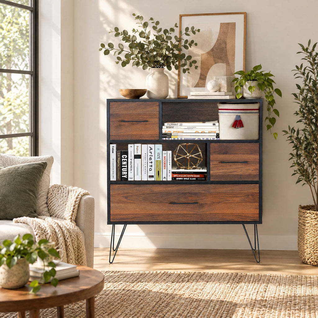 Airfind 3-Tier Wood Storage Cabinet with Drawers and 4 Metal Legs, 11 lbs Capacity, Engineered wood Metal Frame, Wood