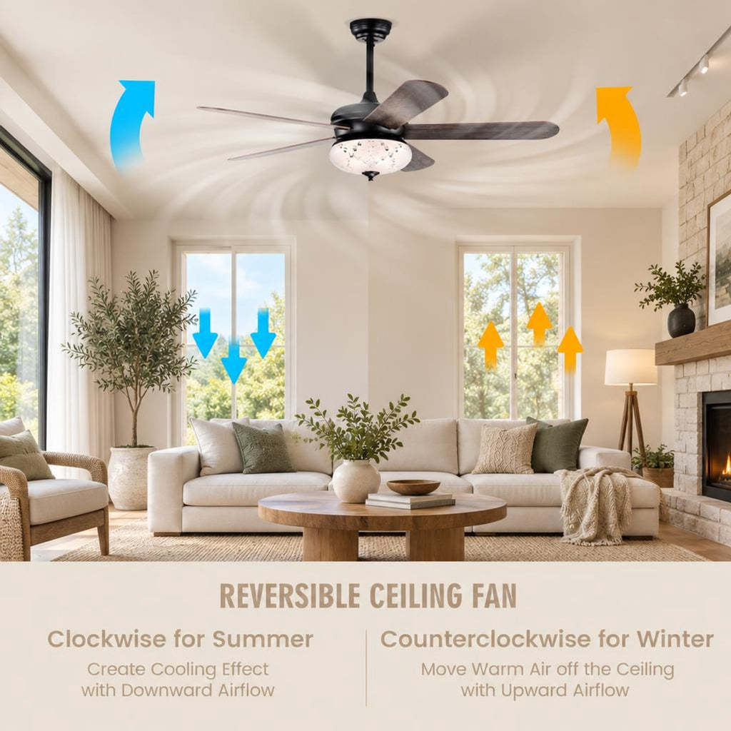 Airfind 52 Inches Ceiling Fan with Remote Control, Metal PC MDF Frame, Walnut, Make a retro addition to your home decoration