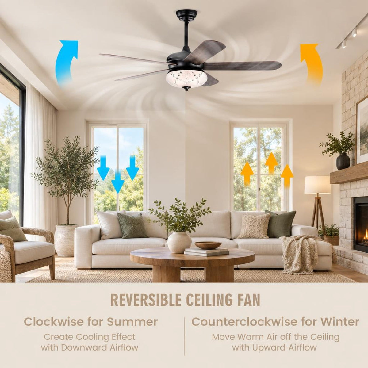Airfind 52 Inches Ceiling Fan with Remote Control, Metal PC MDF Frame, Walnut, Make a retro addition to your home decoration