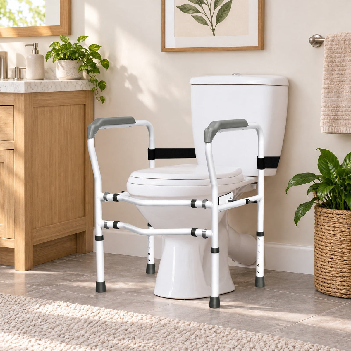 Airfind Steel Safety Toilet Rail with Created Fixable Clamp, 300 lbs Capacity, Carbon steel pipe HDPE Frame, 24.5 x 19x 30 Footprint