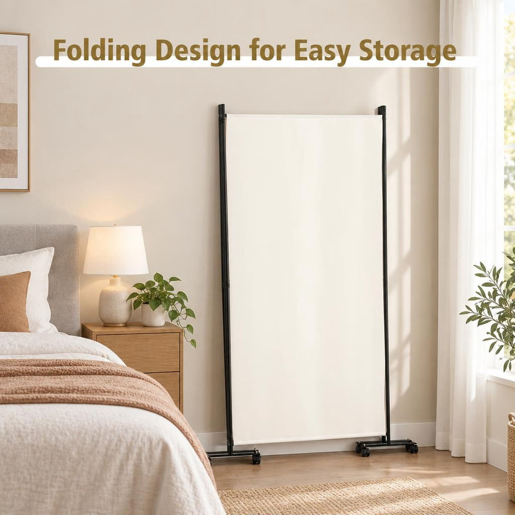 Airfind 3 Panel Folding Room Divider with Lockable Wheels, Metal Polyester Fabric Tiled Frame, 103 x 12 x 71 Footprint, White