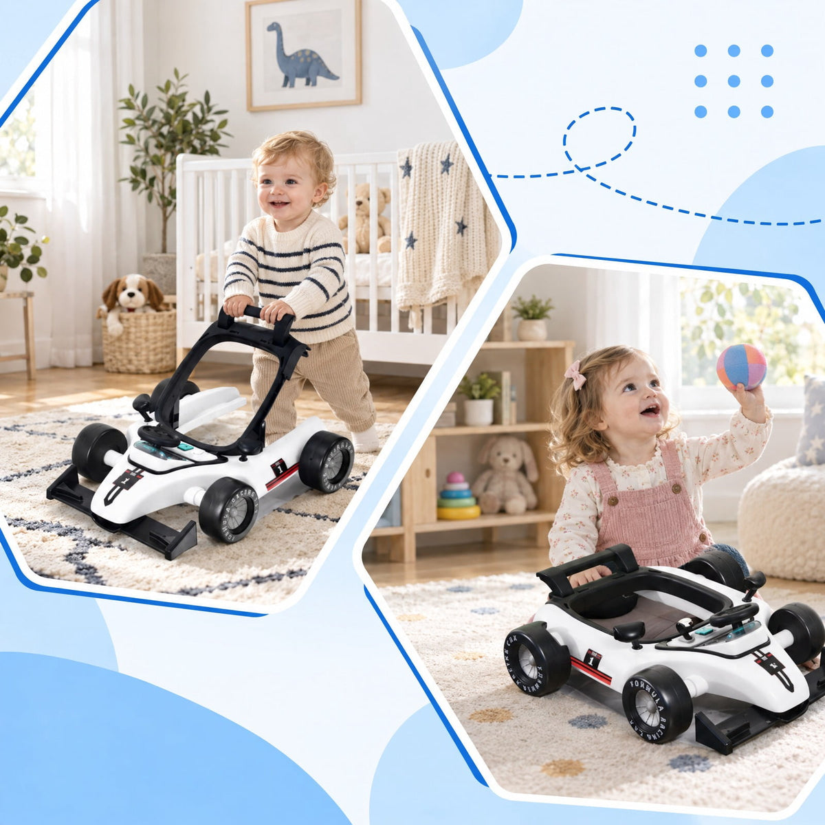 AIRFIND Baby Walker with 4 Activity Modes, 3 Adjustable Heights, Music and Lights, Rear Wheel Speed Control and Folding Frame, White