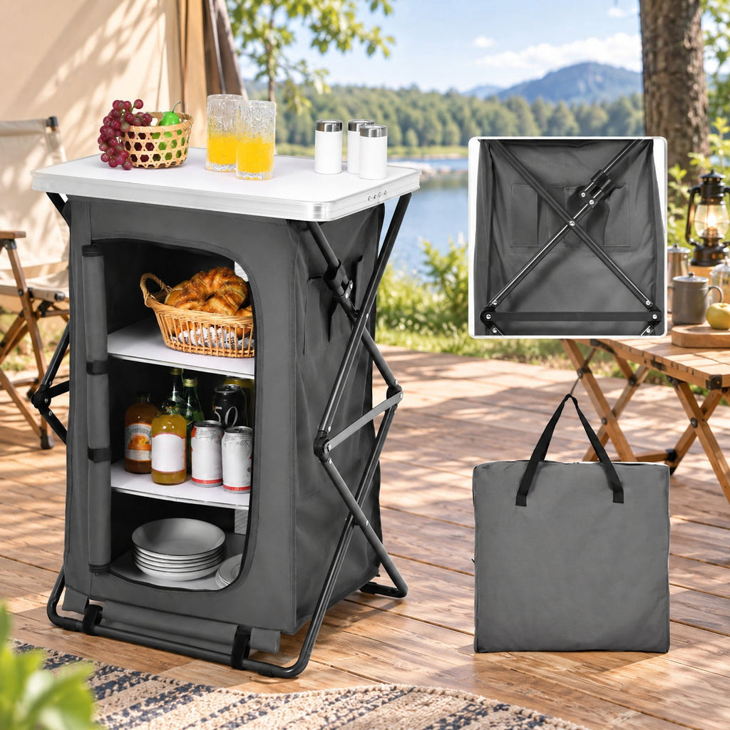 Airfind Folding Camping Storage Cabinet with 3 Shelves and Carry Bag, 33 lbs Weight capacity of each shelf: 11 lbs L: Capacity, Gray