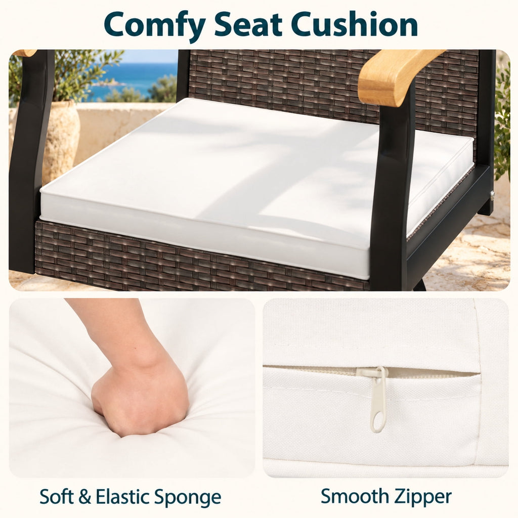 Airfind Set of 4 Outdoor 360° Swivel Bar Stool with Cushion and Acacia Wood Armrests, 400 lbs Capacity, Wood