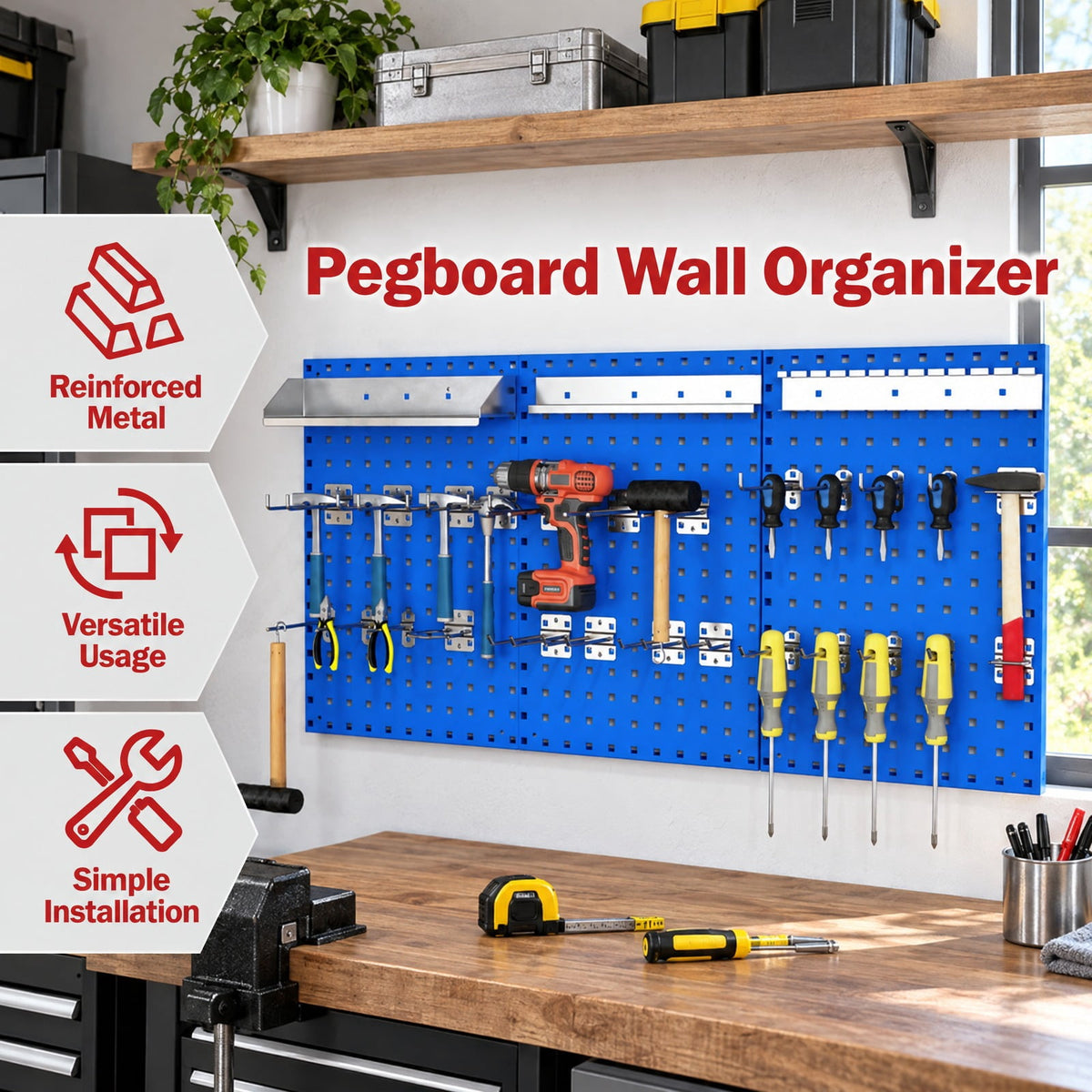 Airfind Wall-Mounted Pegboard Kit with 3 Pegboards for Garage Workshop, Metal Frame, 48 x 23.5 x 0.8 Footprint, Navy