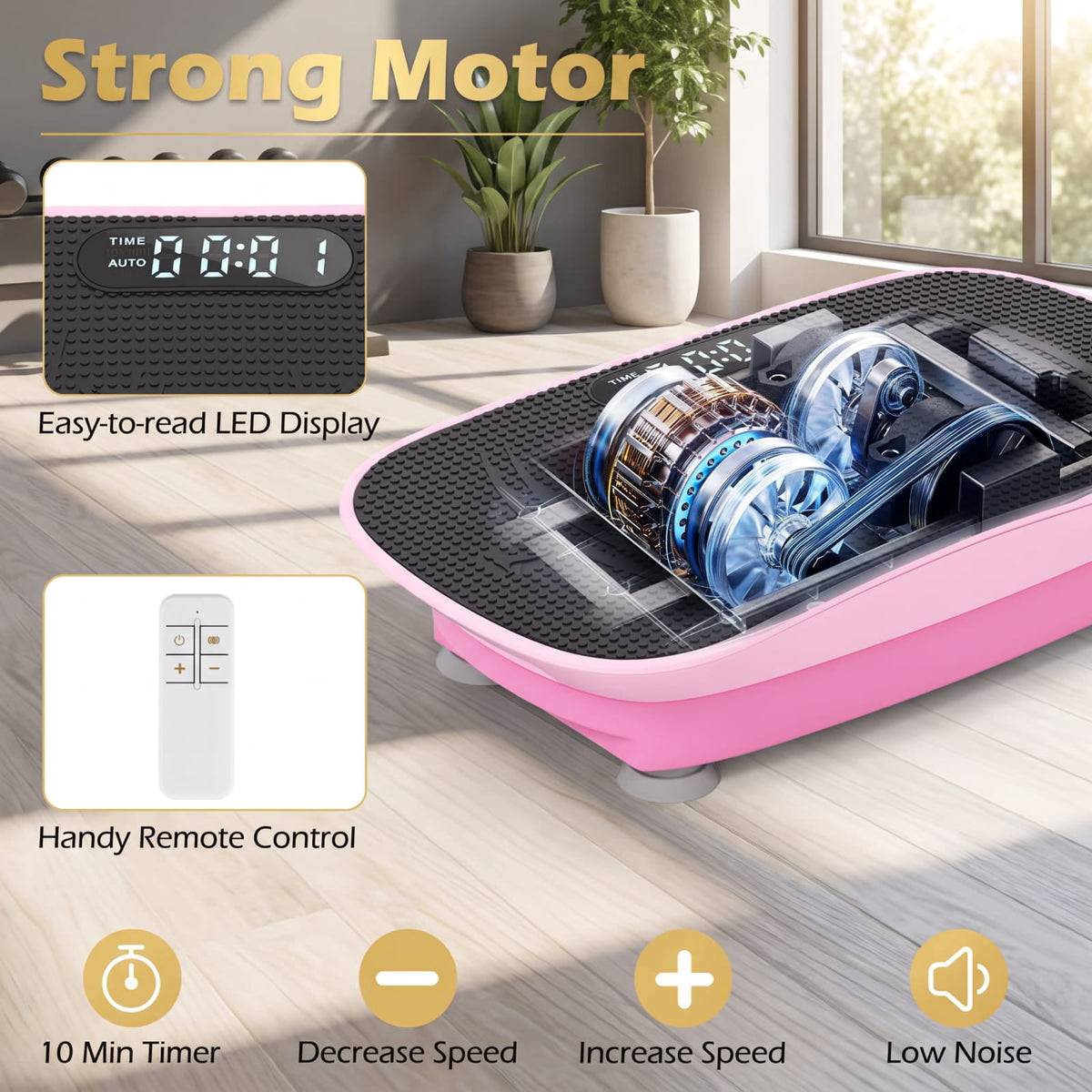 Airfind Vibration Plate Exercise Machine with 10 Speed Levels and Remote for Whole Body Workout Lymphatic Drainage, Pink