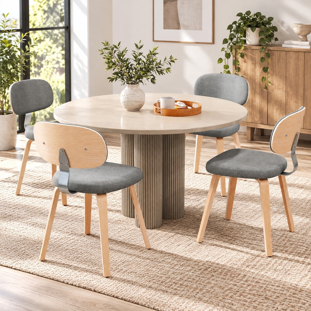 Airfind Chenille Fabric Upholstered Wooden Kitchen Chairs Set of 4, Chenille Sponge Bentwood Metal Frame, 330 lbs Capacity, Gray