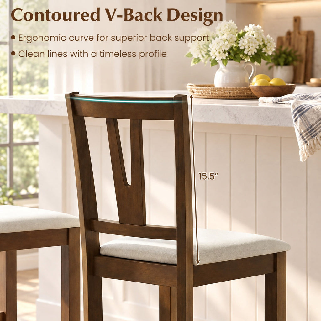 Airfind Counter Height Bar Stools with Contoured V-back-set of 2, Stool 330 lbs Capacity, Rubber Wood Faux Linen Fabric Sponge Frame, Unspecified