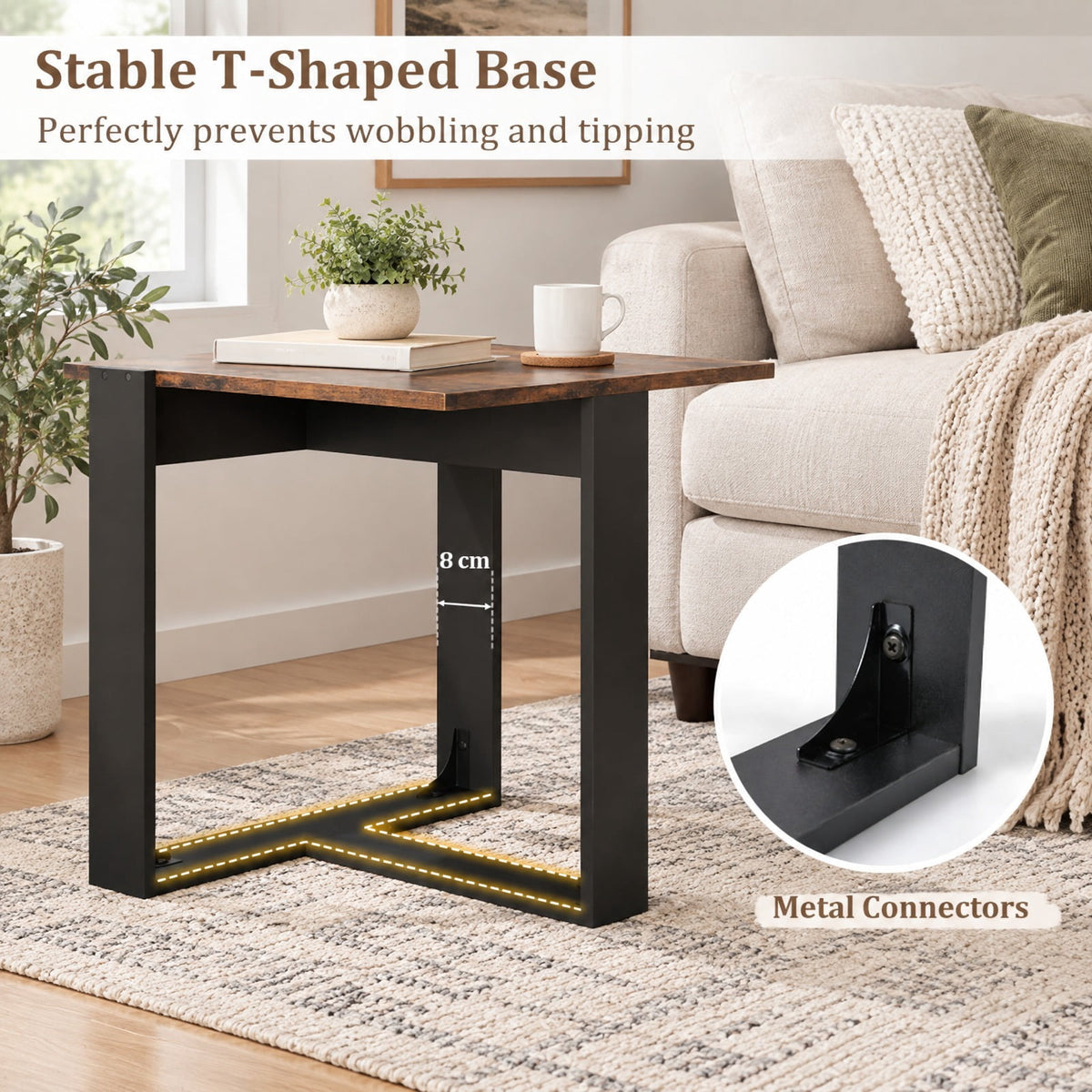 Airfind Industrial Sofa End Table with Metal Frame-1, 110 lbs Capacity, Engineered Wood Metal Frame, 20 x 20 x 20 Footprint, Rustic Brown Black