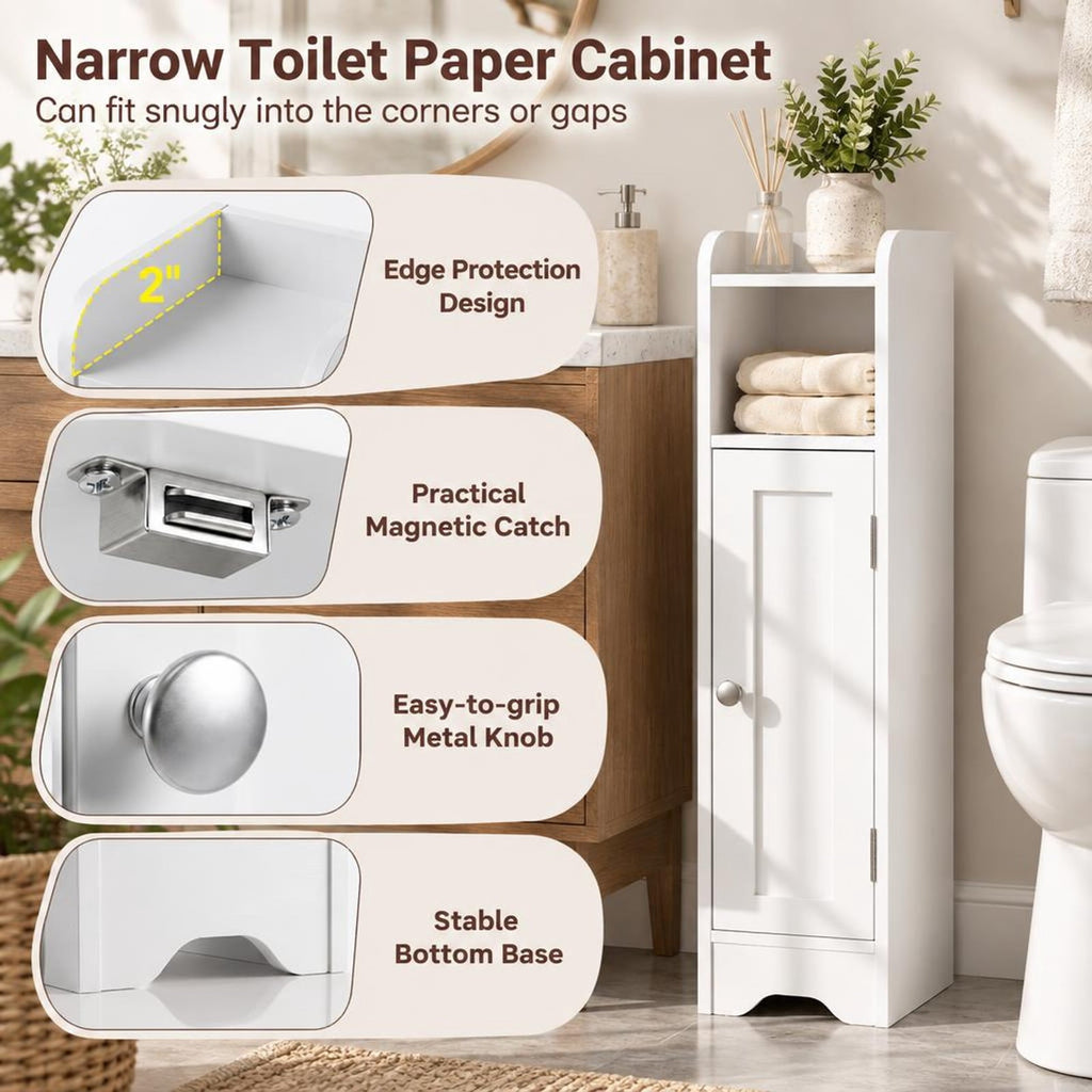 Airfind Slim Bathroom Cabinet Corner with 1 Door and Adjustable Shelves, 22 lbs Capacity, Engineered Wood Frame, 7.5in x 7in x 31.5in Footprint, White