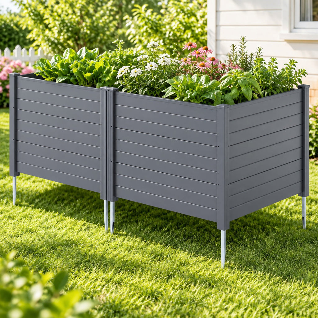 Airfind 48 x 38 Inch Air Conditioner Fence 3 Panels with Metal Ground Stakes for Patio Backyard, PP ABS Galvanized Metal Frame, Gray