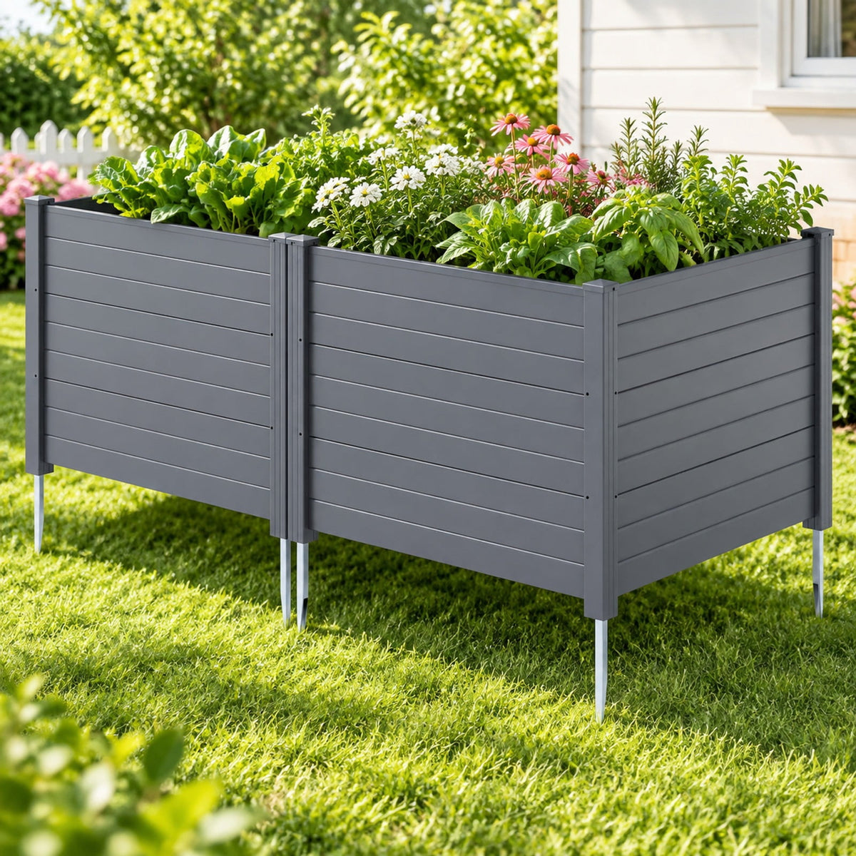 Airfind 48 x 38 Inch Air Conditioner Fence 3 Panels with Metal Ground Stakes for Patio Backyard, PP ABS Galvanized Metal Frame, Gray