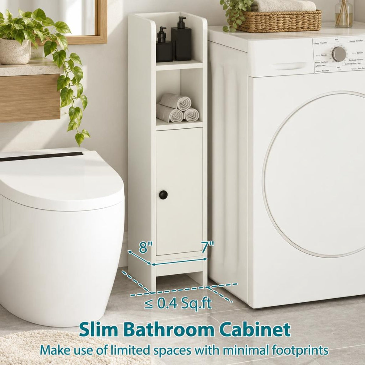 Airfind Bathroom Slim Cabinet Corner with Door and Adjustable Shelf, 44 lbs Capacity, Engineered Wood Frame, White