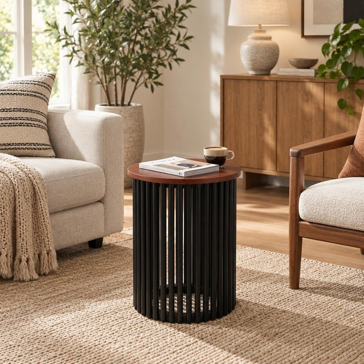 Airfind 1 Piece Elegant Wooden Round Coffee Table for Living Room and Home Office, 165 lbs Capacity, Acacia Wood Frame, 16 x 20.5 Footprint