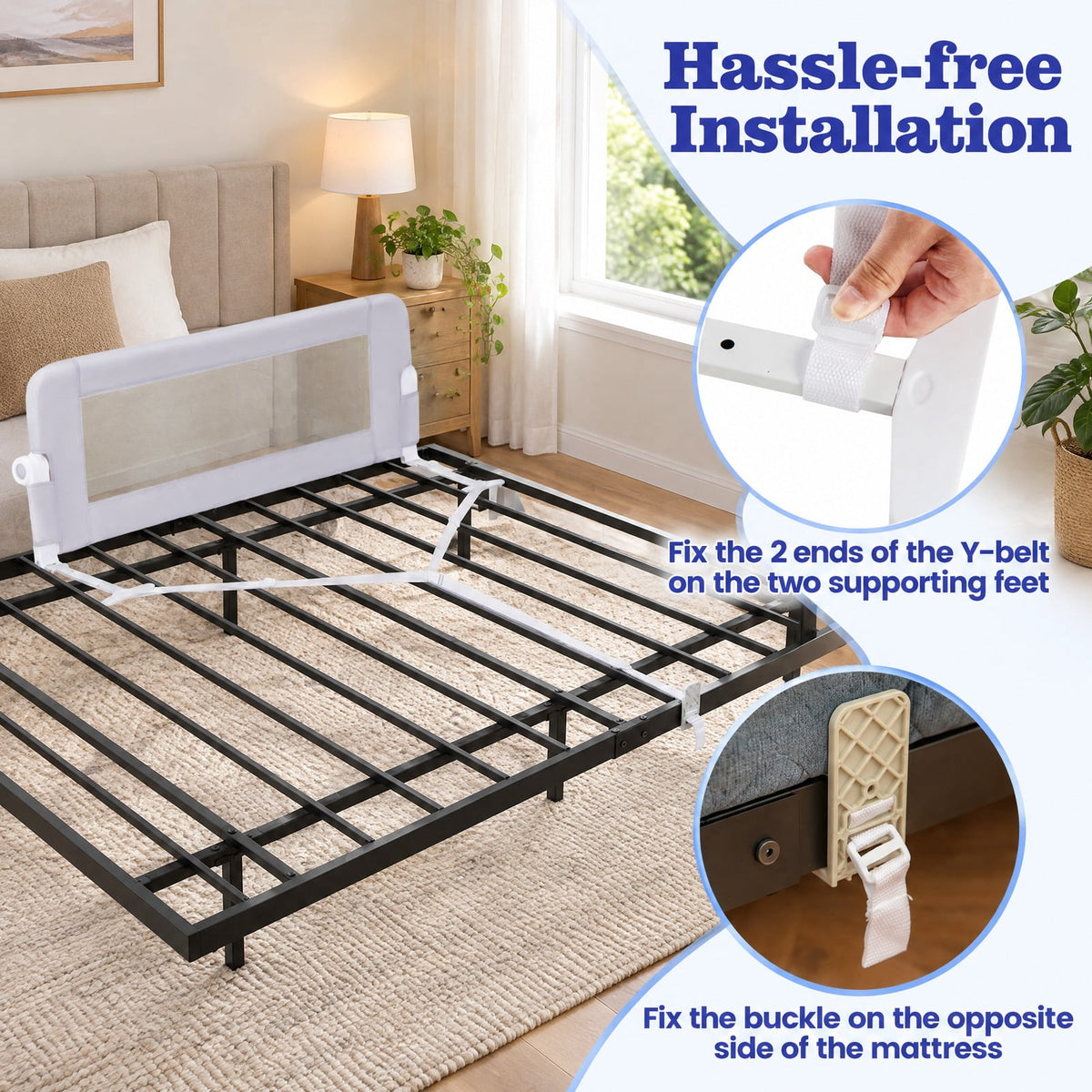 Airfind Foldable Bed Rail Swing Down Baby Bed Guard Rail, Metal Oxford Cloth PP Cotton Frame, 47 x 17 x 15.5（L x H x W） Footprint, White