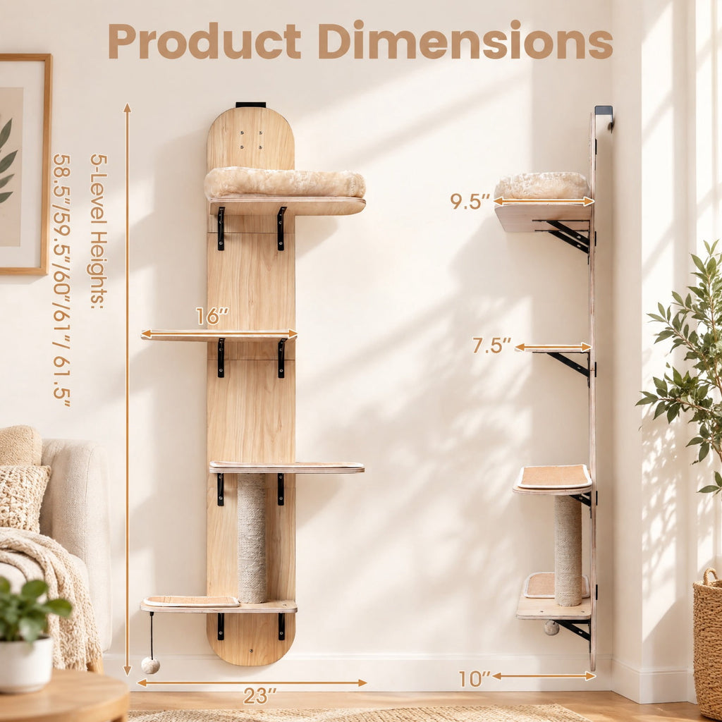 Airfind Door Hanging Cat Climber 4-level Height Adjustable with Plush Bed, 11 lbs Capacity, Solid Plywood Jute Rope Plush Fabric Frame, Beige