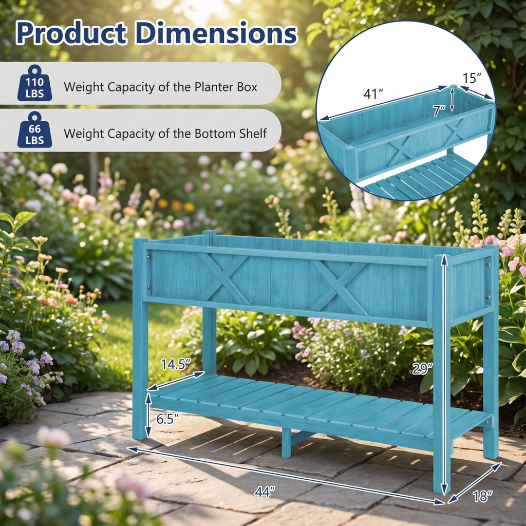Airfind Poly Wood Elevated Planter Box with Legs Storage Shelf Drainage Holes, HIPS Frame, 47 x 18 x 29 (L x W x H) Interior Footprint, Blue