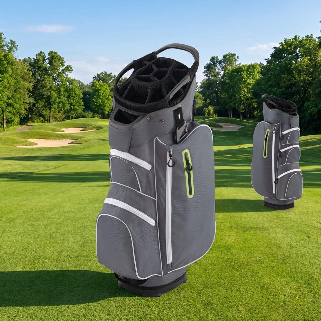 Airfind 9.5 Inch Lightweight Golf Cart Bag with 15 Way Top Dividers and 7 Zippered Pockets and Cooler Bag and Rain Hood, Green