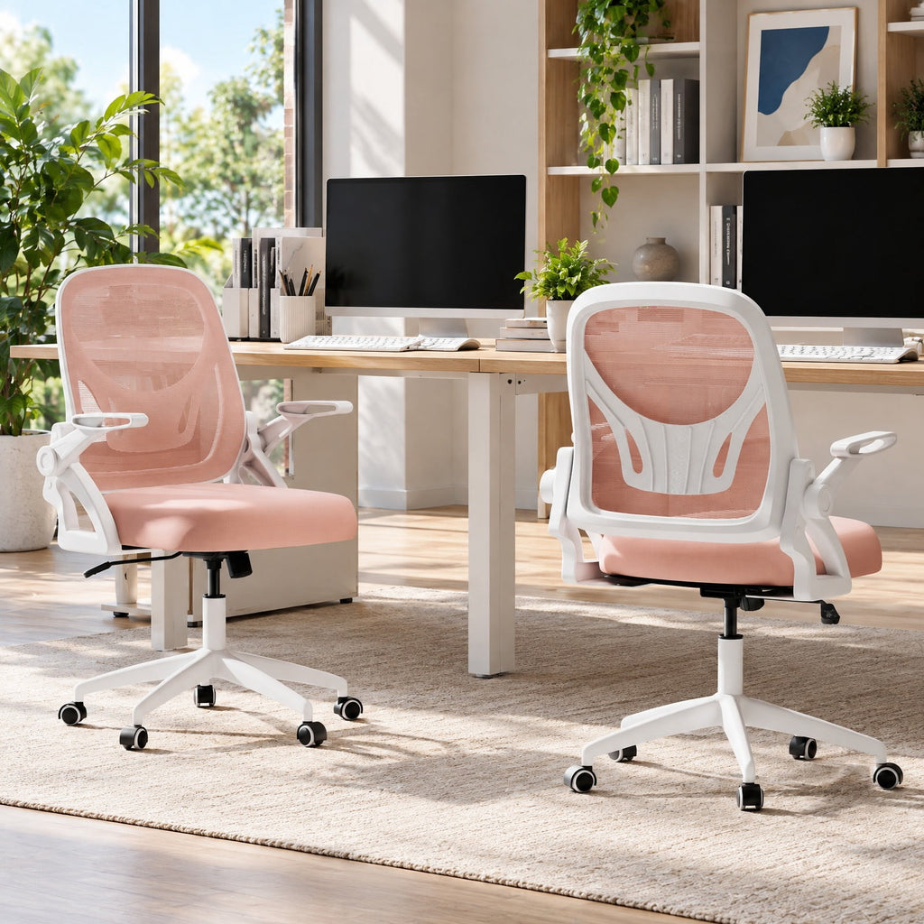 Airfind Ergonomic Computer Desk Chair with Lumbar Support and Flip-up Arms, 330 lbs Capacity, PP Metal Mesh Plywood Sponge Frame, Pink