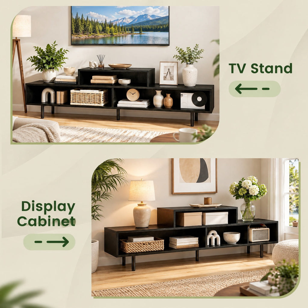 Airfind 3 Cubby TV Stand for TVs up to 70 Inch Entertainment Center with Open Storage Compartments, 155 lbs Capacity, 63 Inch x 12 Inch x 18 Inch Footprint