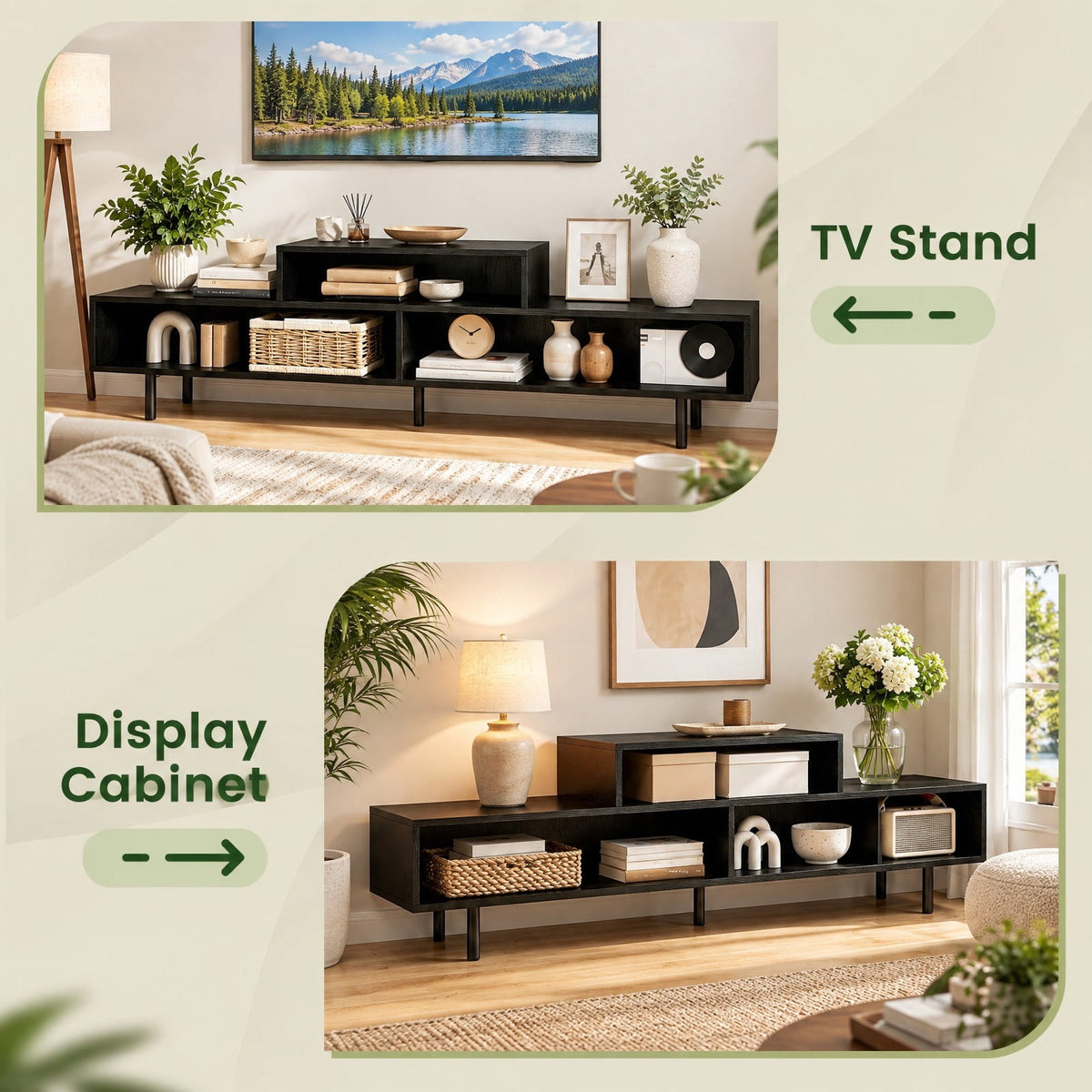 Airfind 3 Cubby TV Stand for TVs up to 70 Inch Entertainment Center with Open Storage Compartments, 155 lbs Capacity, 63 Inch x 12 Inch x 18 Inch Footprint
